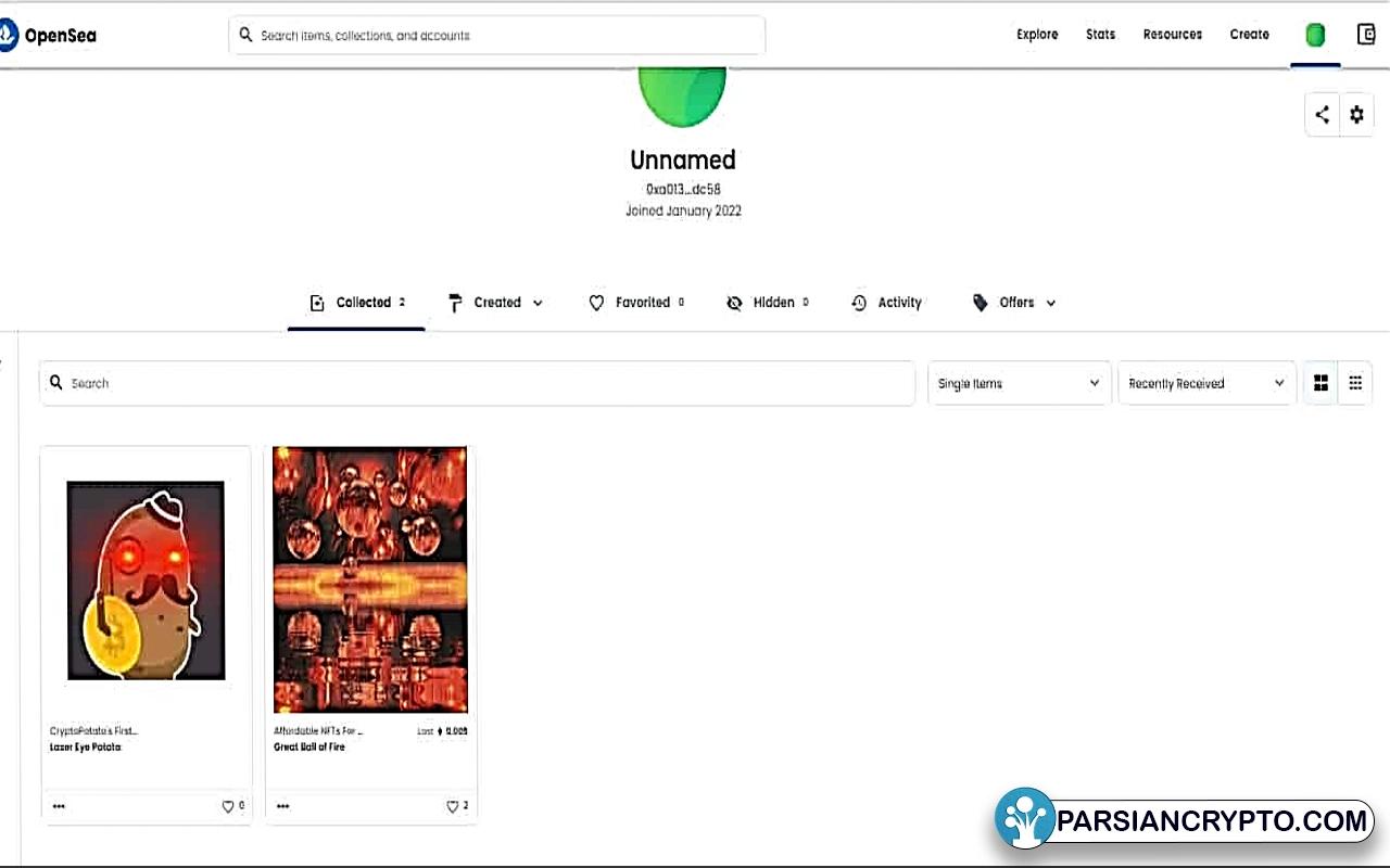 توکن غیرمثلی شما در آن ظاهر شود.