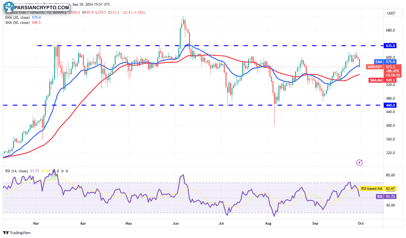 نمودار روزانه BNB/USDT در بازار ارز دیجیتال