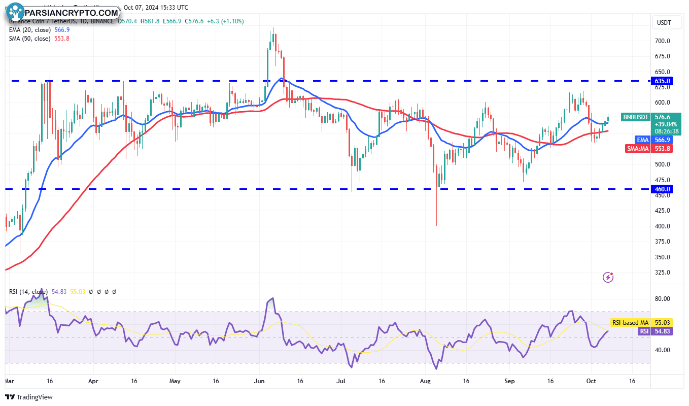 نمودار روزانه BNB/USDT در بازار ارز دیجیتال