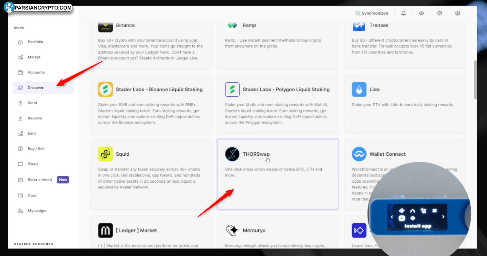 مبادله داراییها در Ledger Live با THORChain