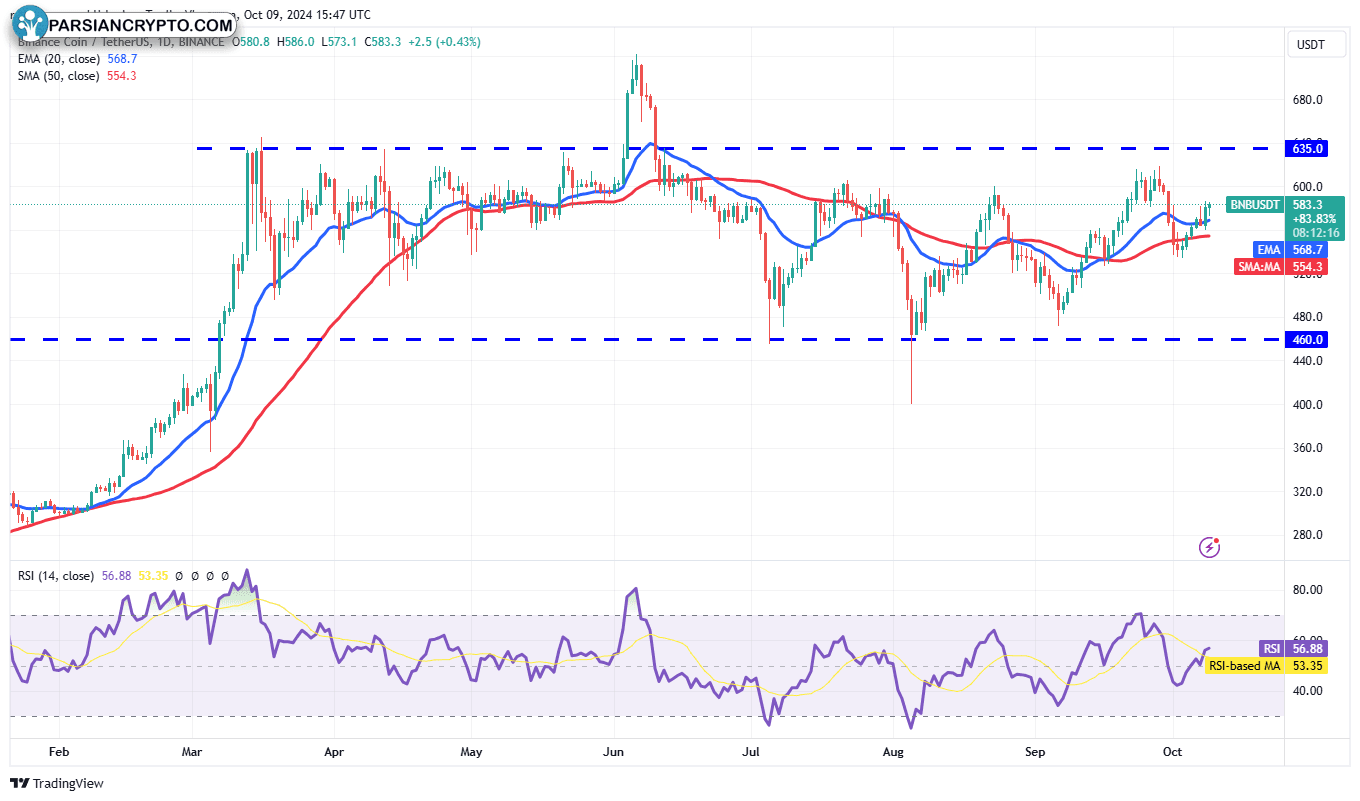 نمودار روزانه BNB/USDT در بازار کریپتو