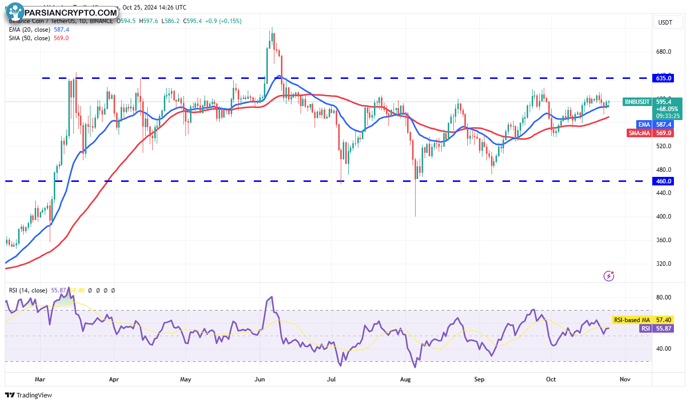 نمودار روزانه BNB/USDT در بازار ارز دیجیتال