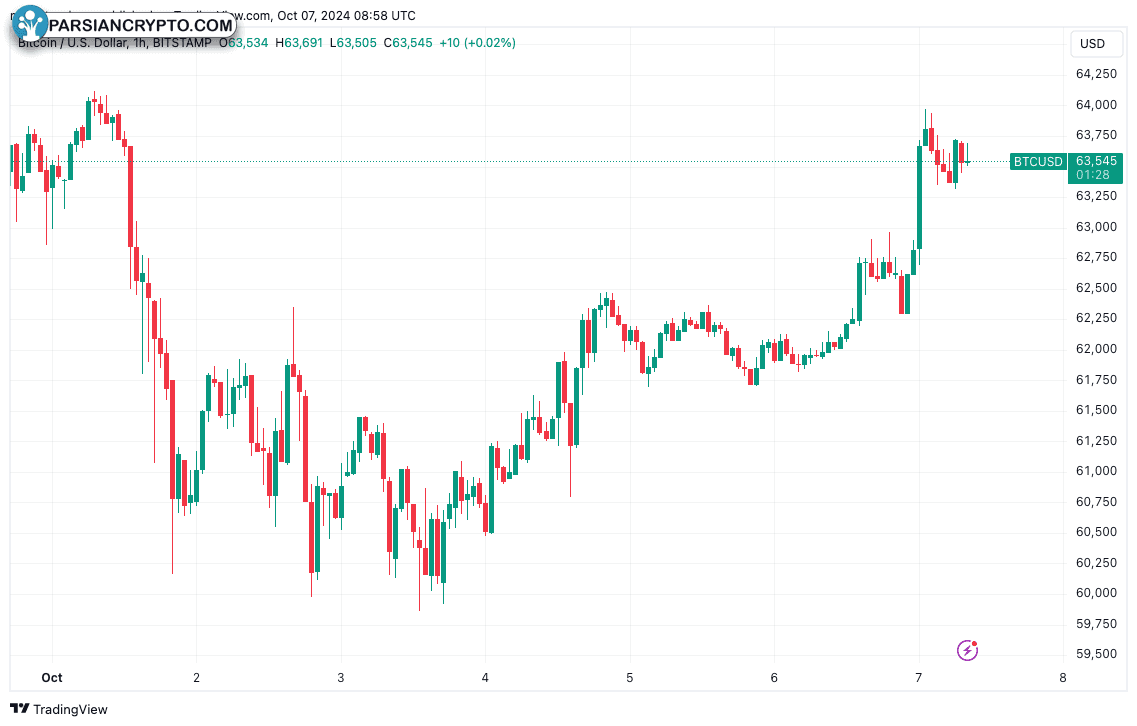 نمودار یک ساعته BTC/USD در بازار ارز دیجیتال