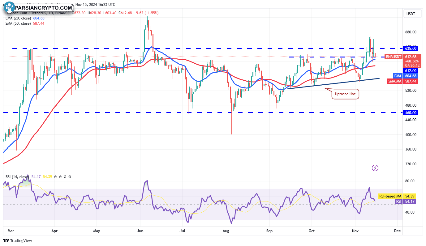 نمودار روزانه BNB/USDT در بازار ارز دیجیتال