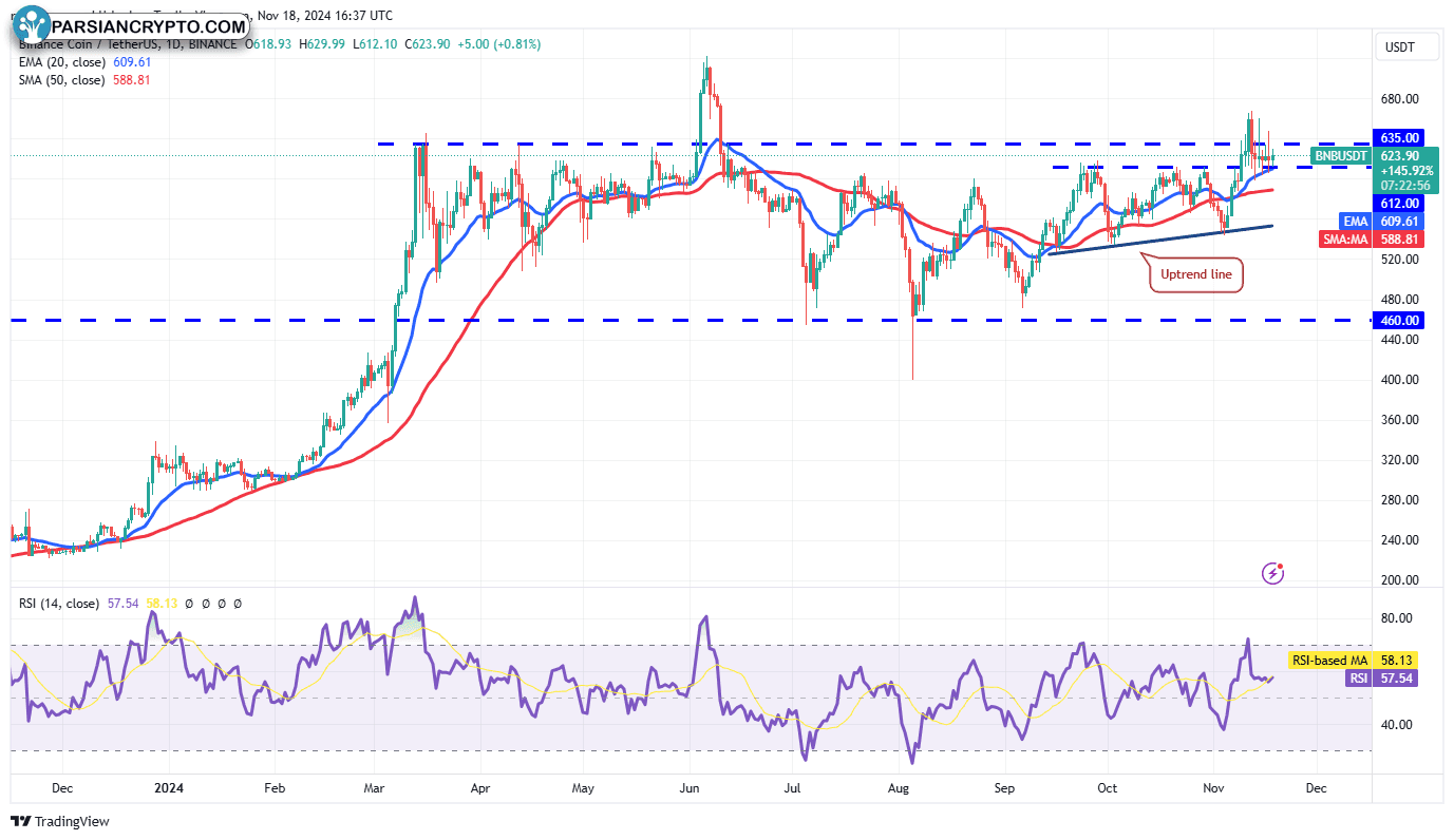 نمودار روزانه BNB/USDT در بازار ارز دیجیتال