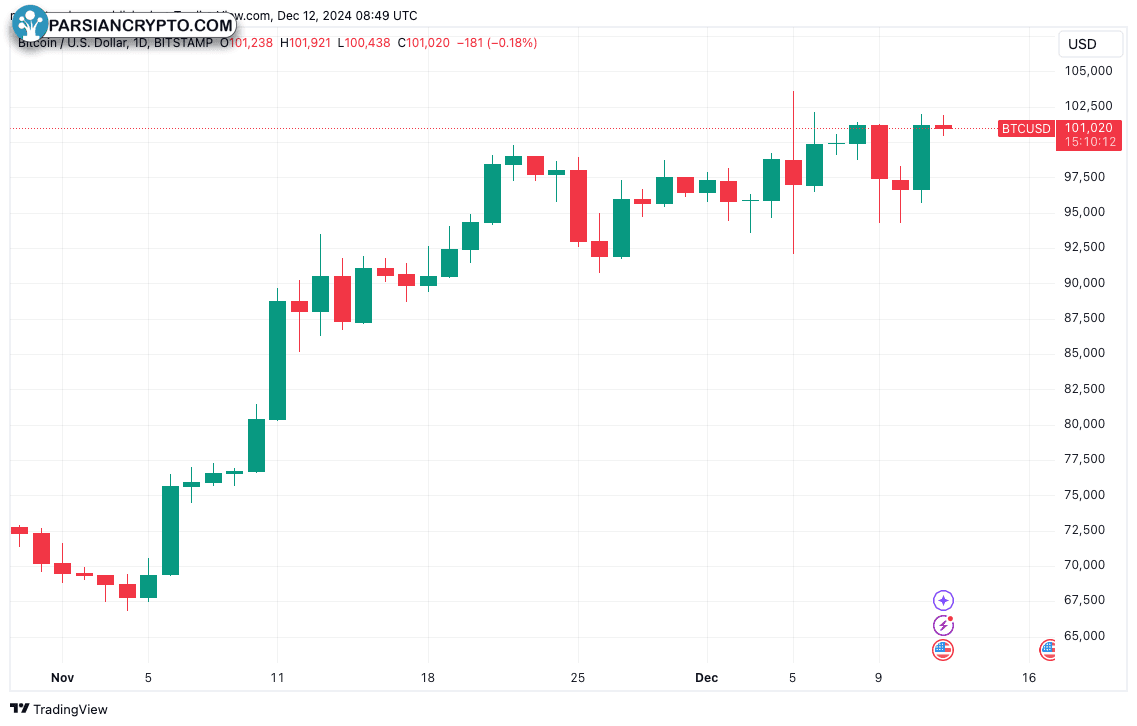 نمودار روزانه BTC/USD در بازار ارز دیجیتال