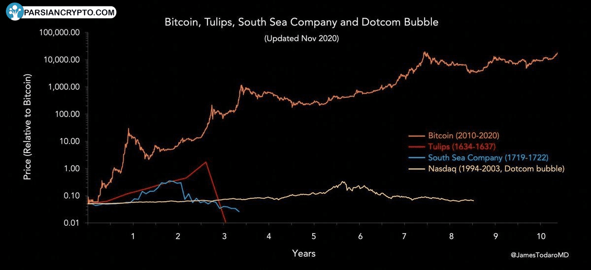 مقایسه بیت‌کوین و حباب‌های مالی تاریخی