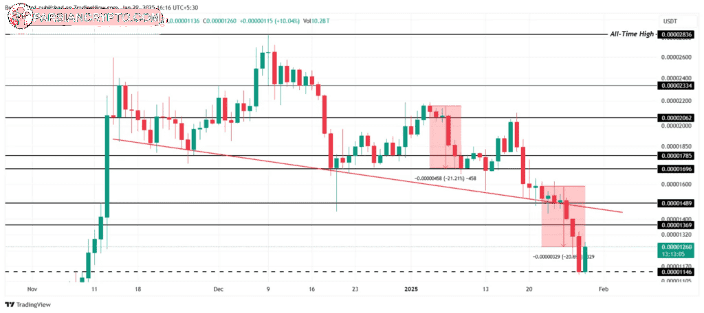 نمودار قیمت پپه میم کوین