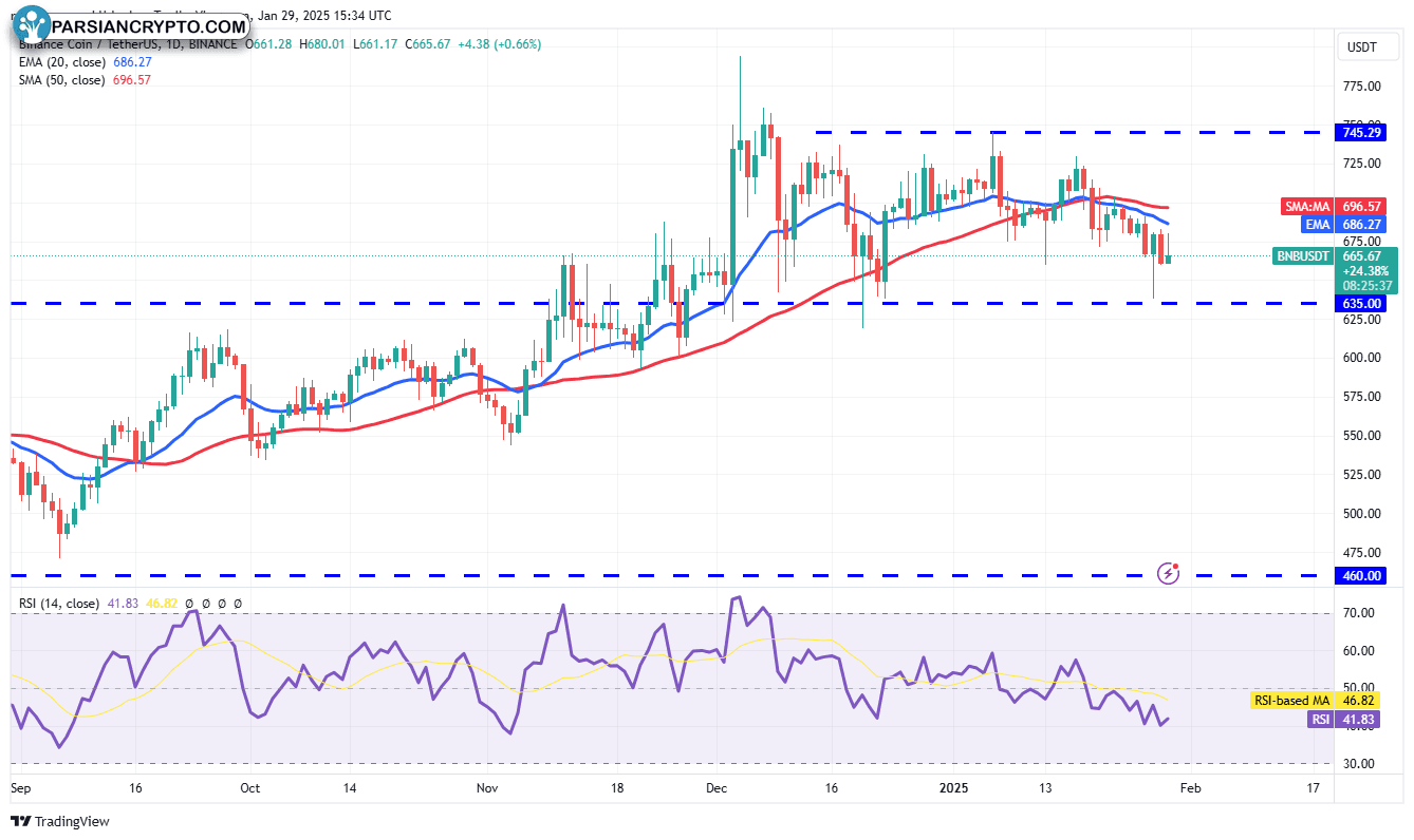 نمودار روزانه BNB/USDT در بازار کریپتو