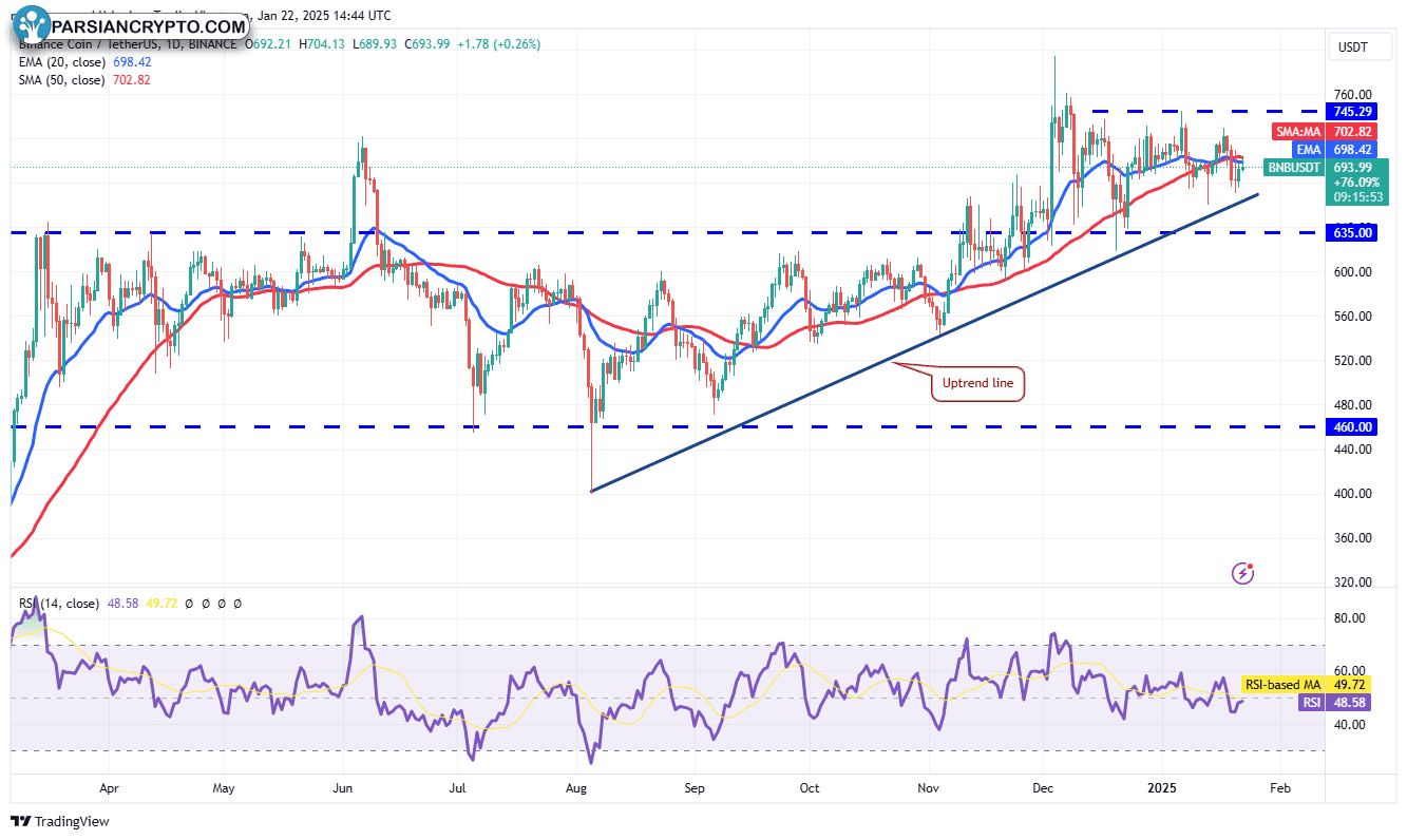 نمودار روزانه BNB/USDT در بازار ارز دیجیتال