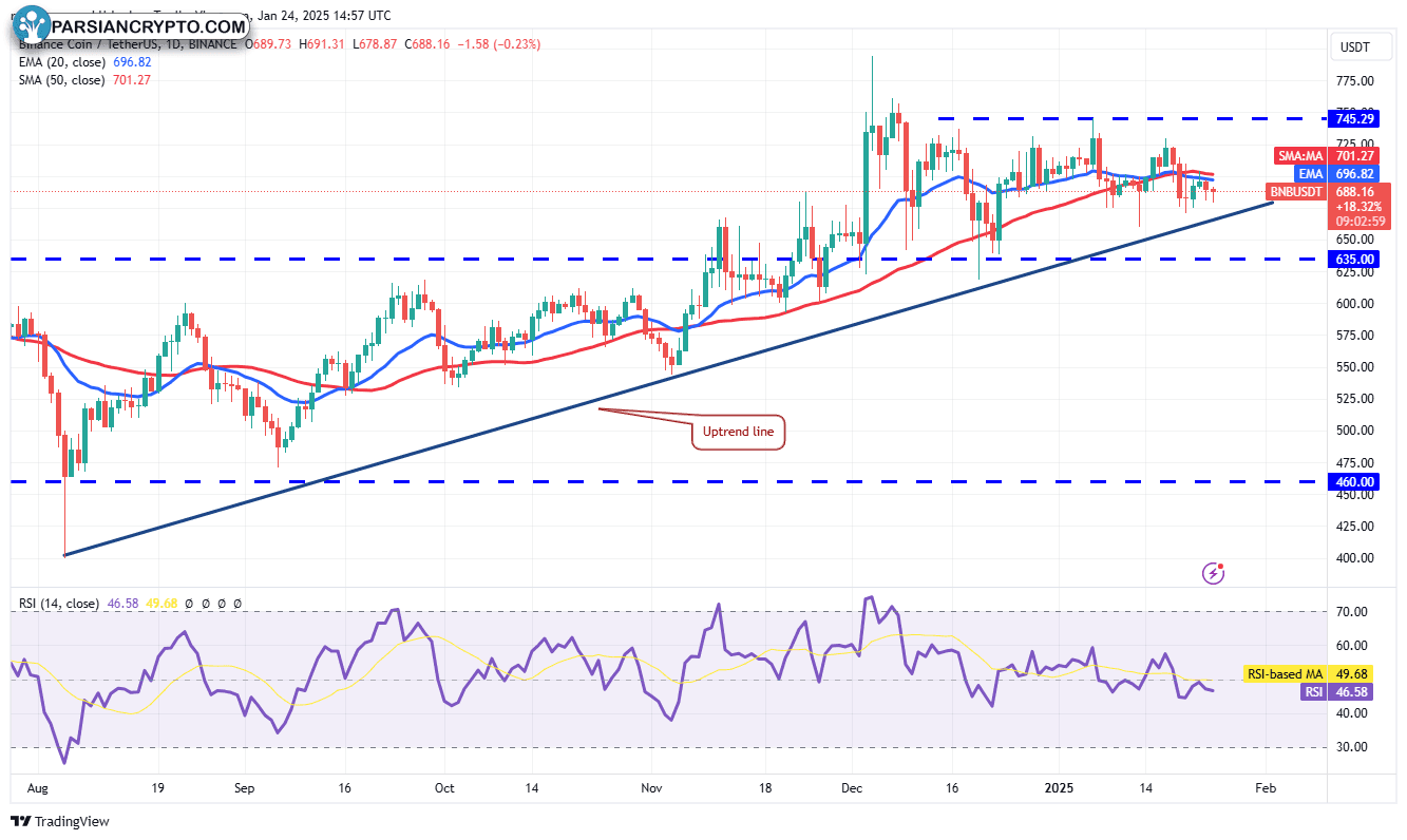 نمودار روزانه BNB/USDT در بازار ارز دیجیتال