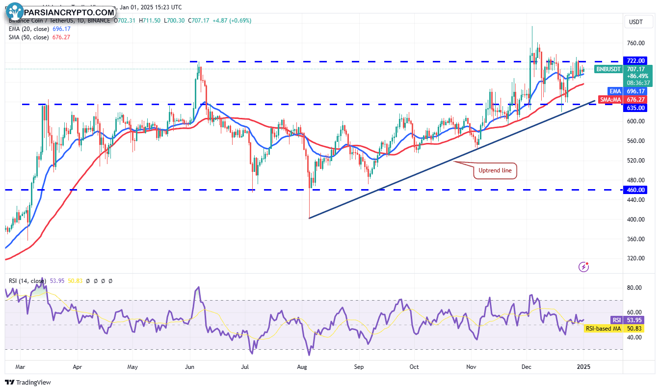 نمودار روزانه BNB/USDT در بازار ارز دیجیتال