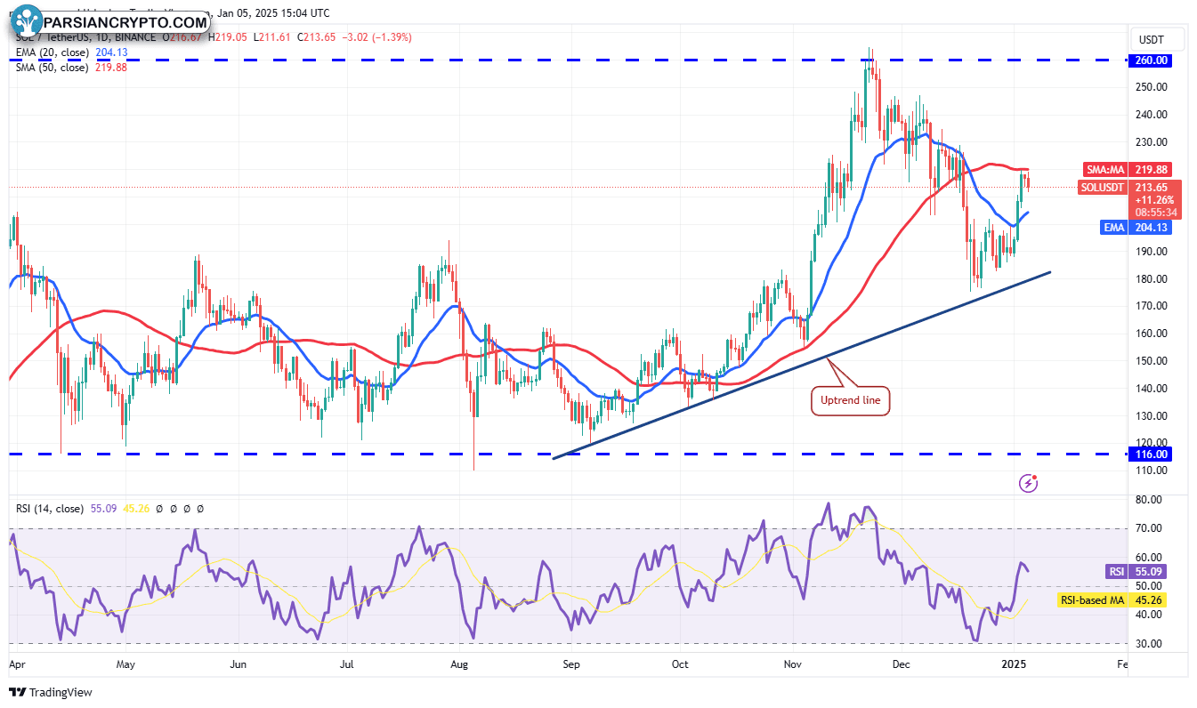 نمودار روزانه SOL/USDT در بازار ارز دیجیتال