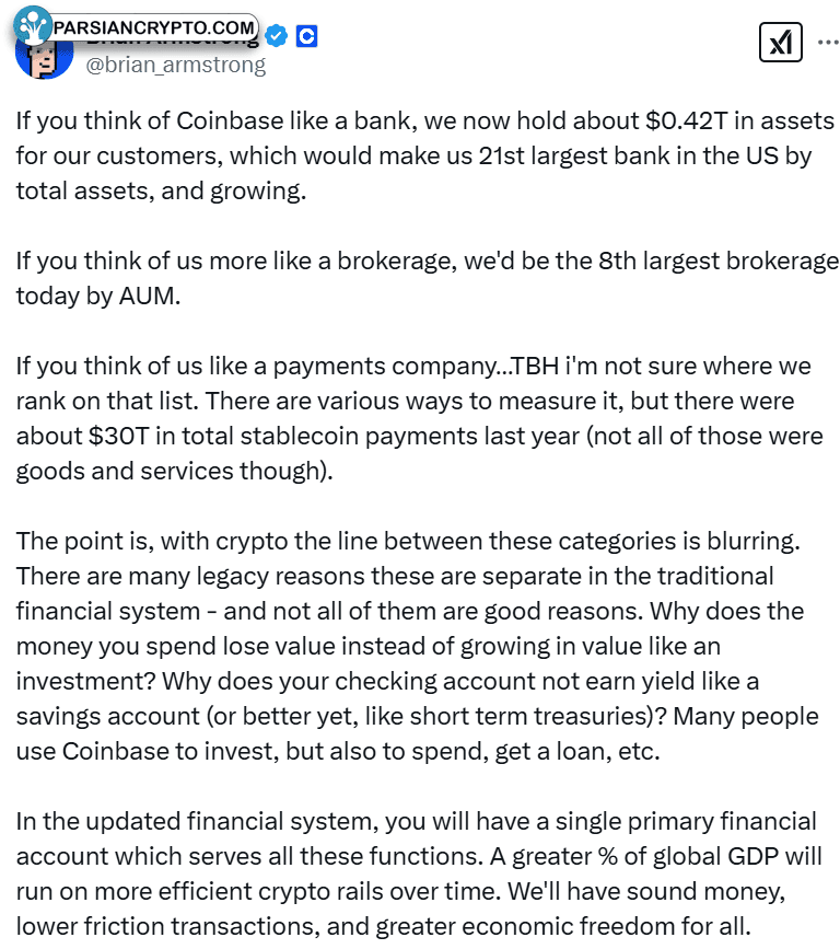 بررسی دارایی‌های Coinbase توسط برایان آرمسترانگ