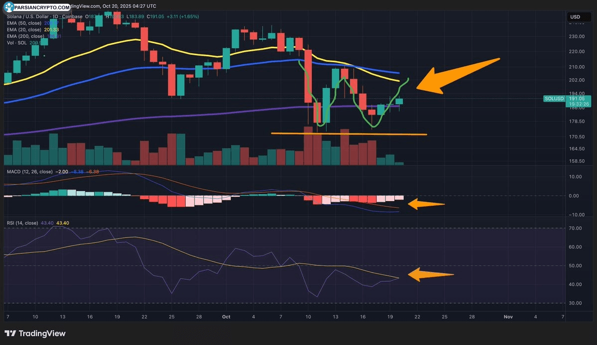 نمودار روزانه SOL/USD در بازار کریپتو