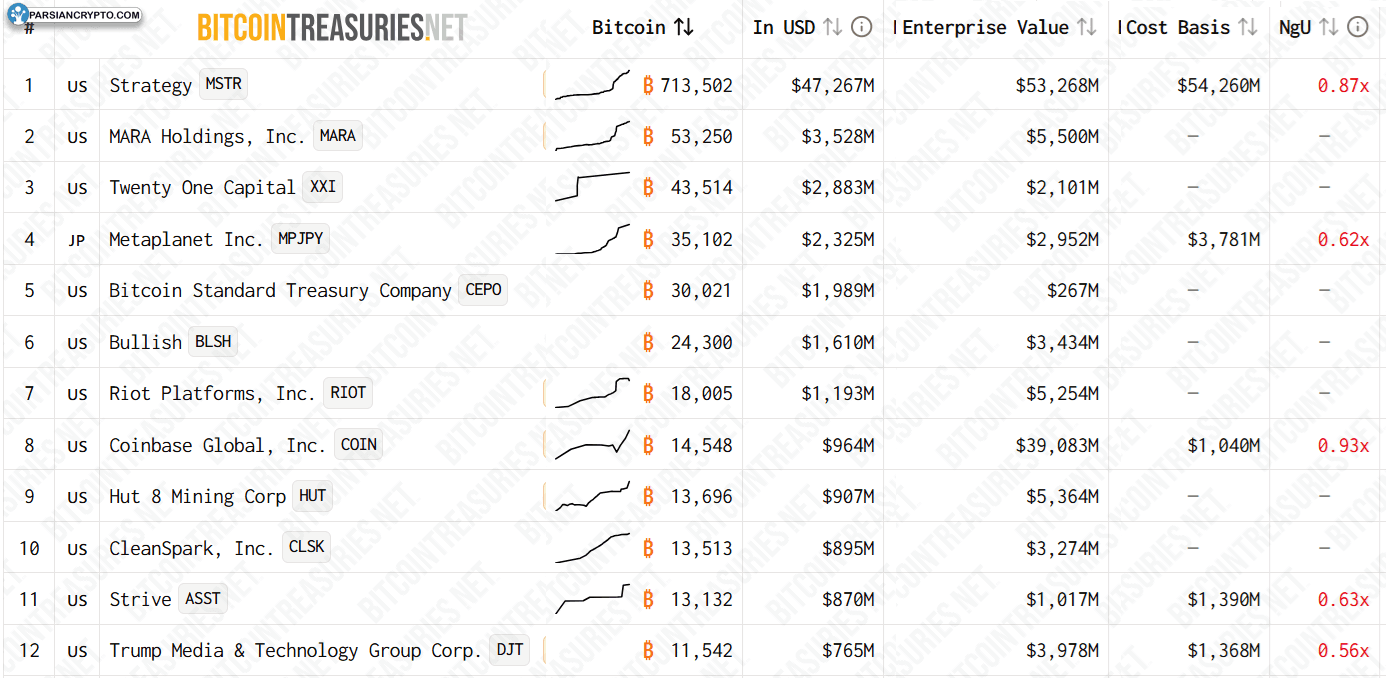 دارایی‌های بیت کوین شرکت‌های عمومی