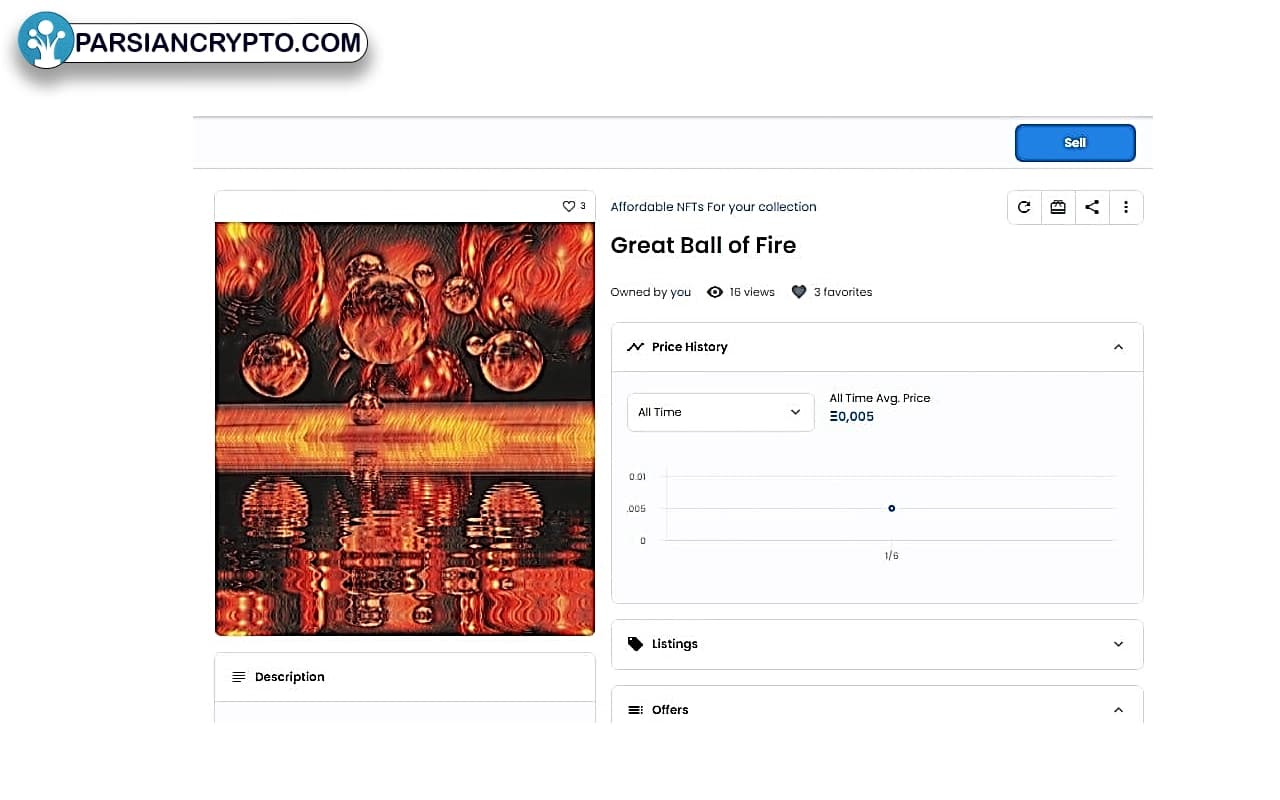 جزئیات مربوط به NFT نمایش داده میشود.