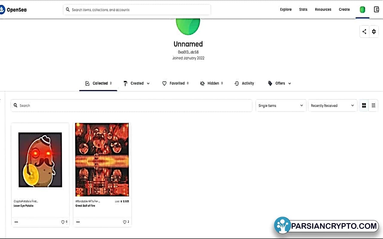 توکن غیرمثلی شما در آن ظاهر شود.