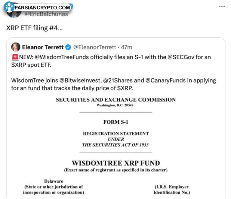 درخواست راهاندازی ETF ریپل توسط شرکت ویزدم تری